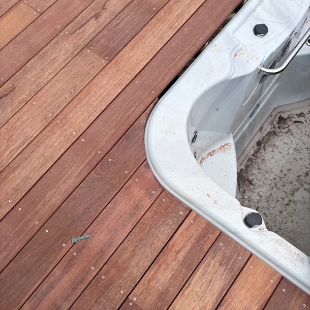 Hardwood deck built around a spa