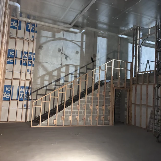 Framed timber staircase during a structural carpentry job