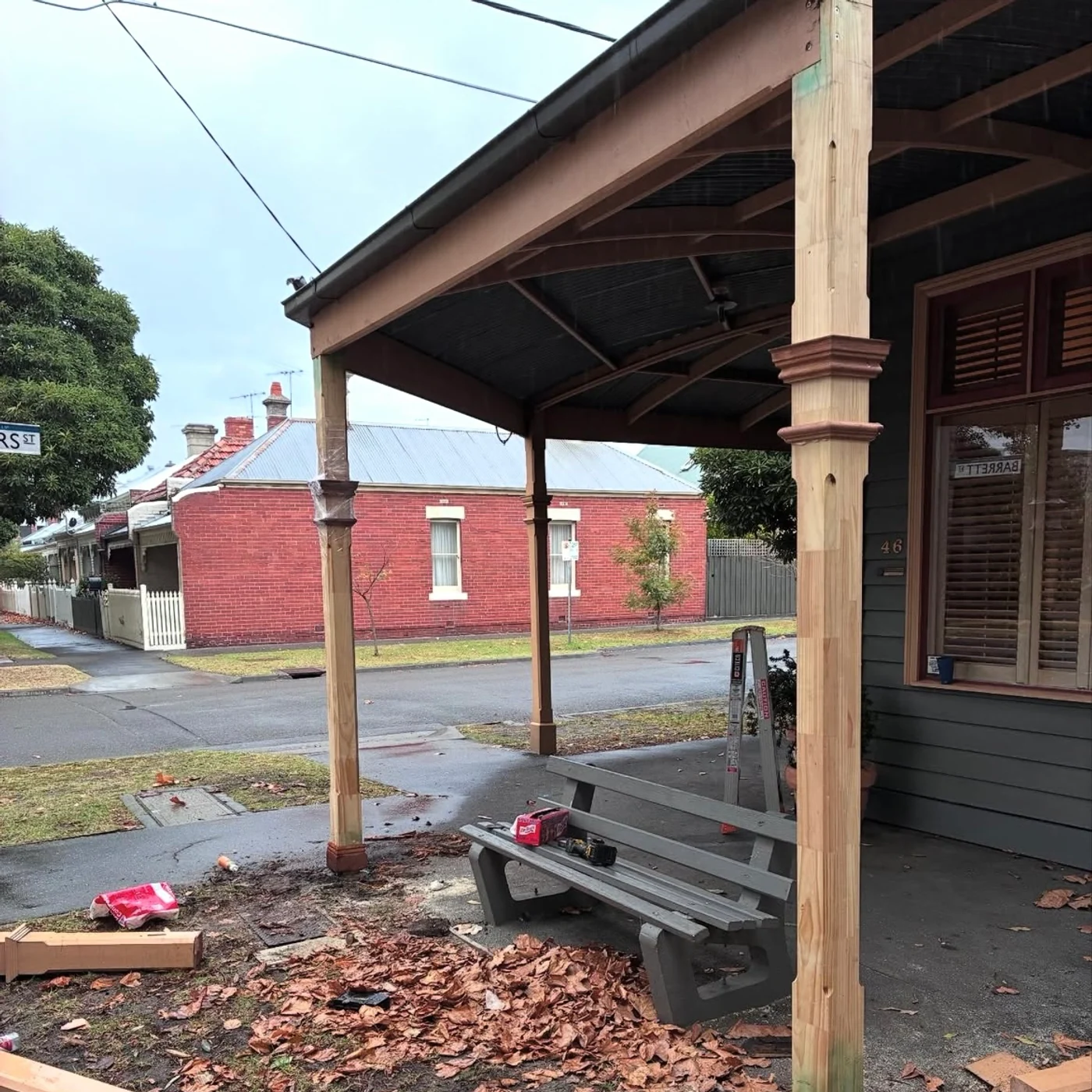 Heritage verandah timber posts under construction