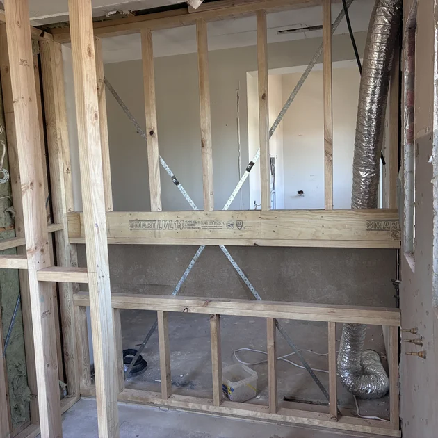 Timber stud wall framing during a fit-out