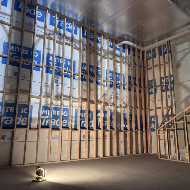 Double-height timber wall framing on a build